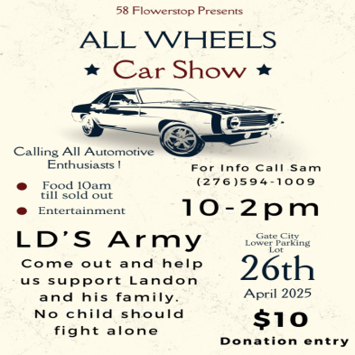 All Wheels Car Show for LD's Army.